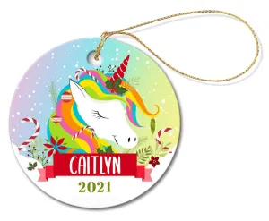 Colourful Unicorn Round Porcelain Ornament