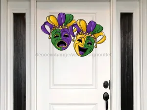 Jester Masks, Tragedy Masks, Mardi Gras Sign, Louisiana Sign, wood sign, Door Hanger, DECOE-W-401, 22" Door Hanger